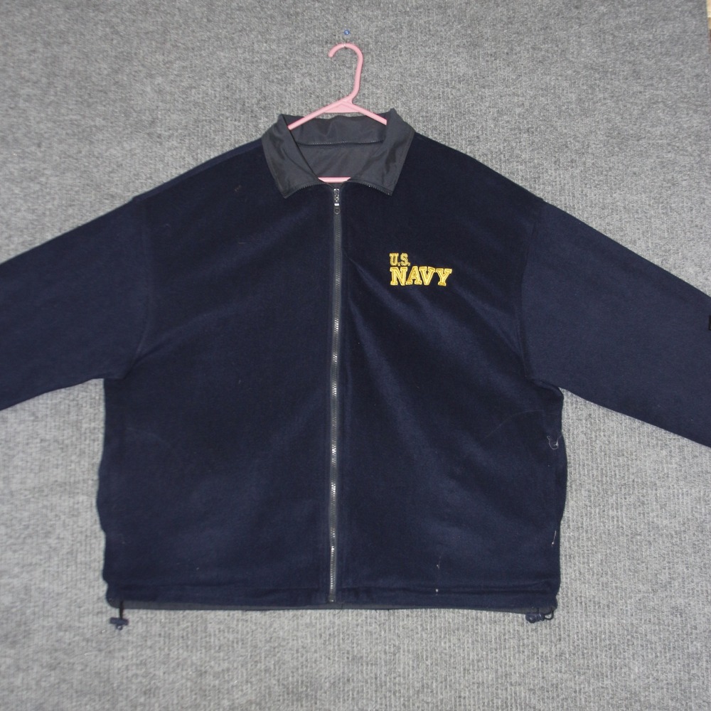 US Navy Reversible Windbreaker‎ Jacket Mens L Navy Yellow Good Colorblock Fleece